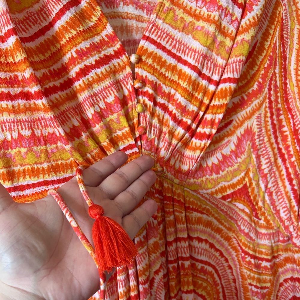 Dress Forum Orange Pink Tie Dye Stripe Oversized Beach Coverup Dress Size Large - Picture 4 of 8